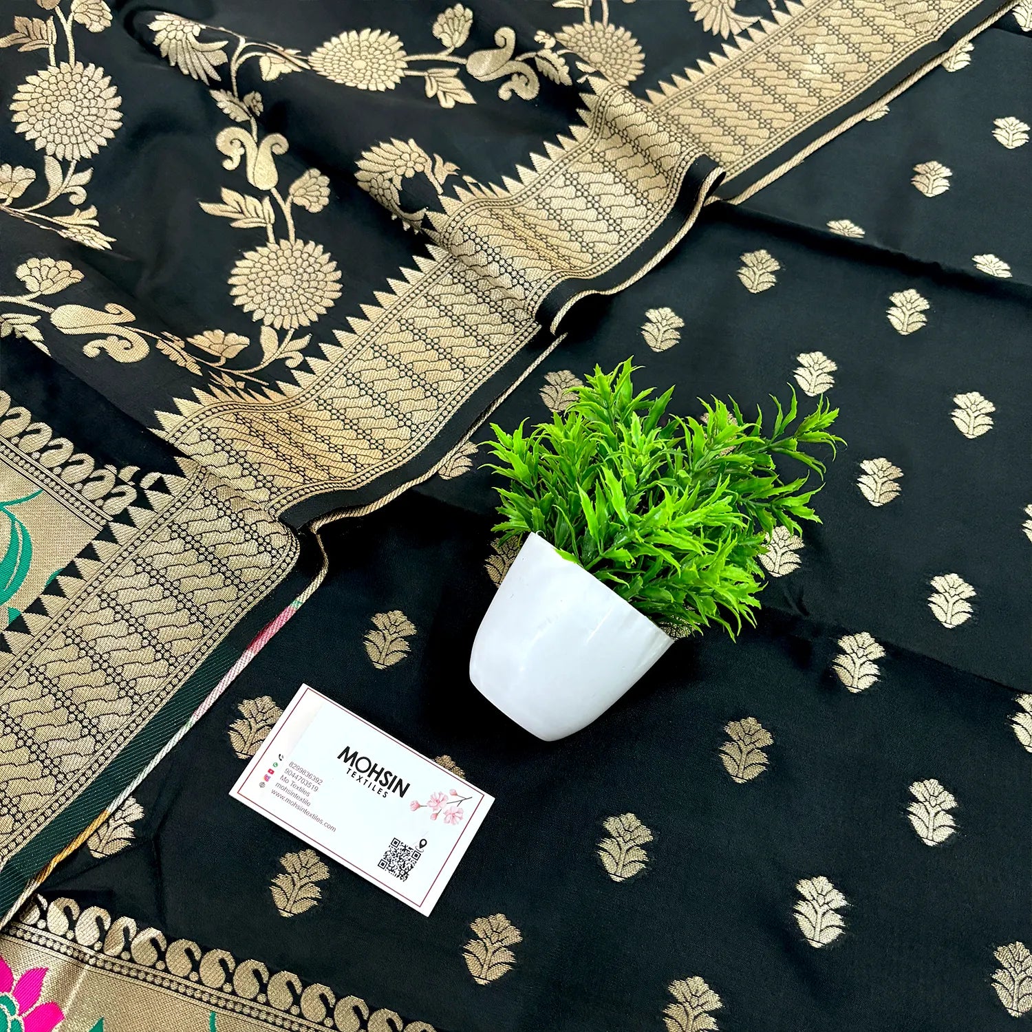 Black Gulbagh Satin Silk Banarasi Suit