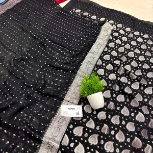 Black Patta Handloom Georgette Silk Banarasi Suit