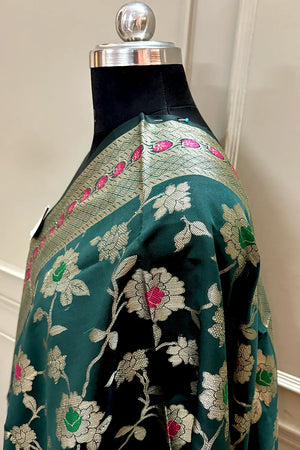 Bottle Green Meenakari Satin Silk Banarasi Dupatta
