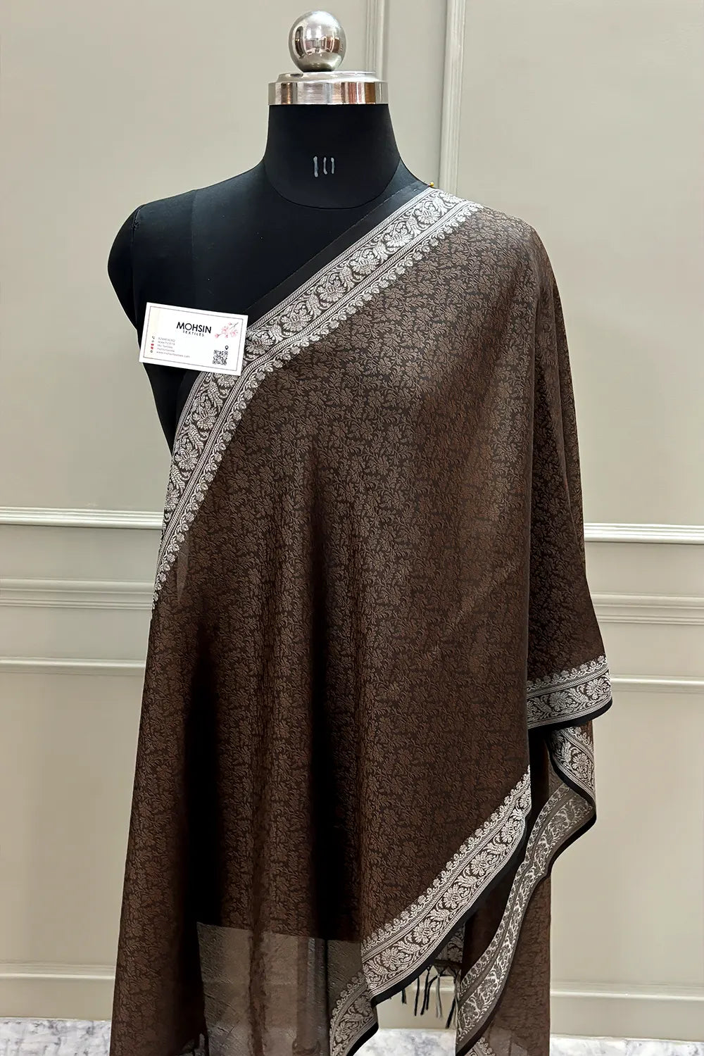 Brown Resham Zari Silk Banarasi Stole