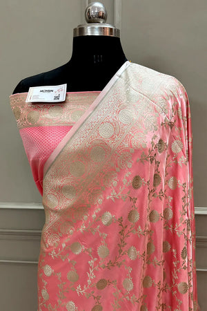 Dark Peach Surajmukhi Jaal Katan Silk Banarasi Saree