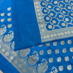 Firozi Golden Zari Katan Silk Banarasi Suit