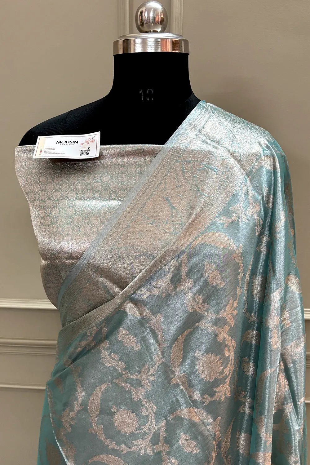 Firozi Golden Zari Tissue Silk Banarasi Saree