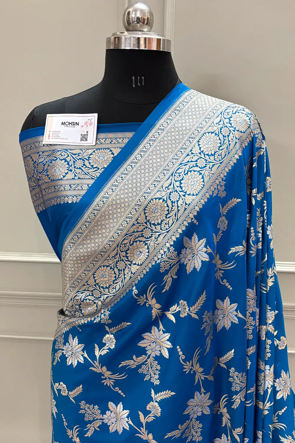 Firozi Jasmine Jaal Katan Silk Banarasi Saree