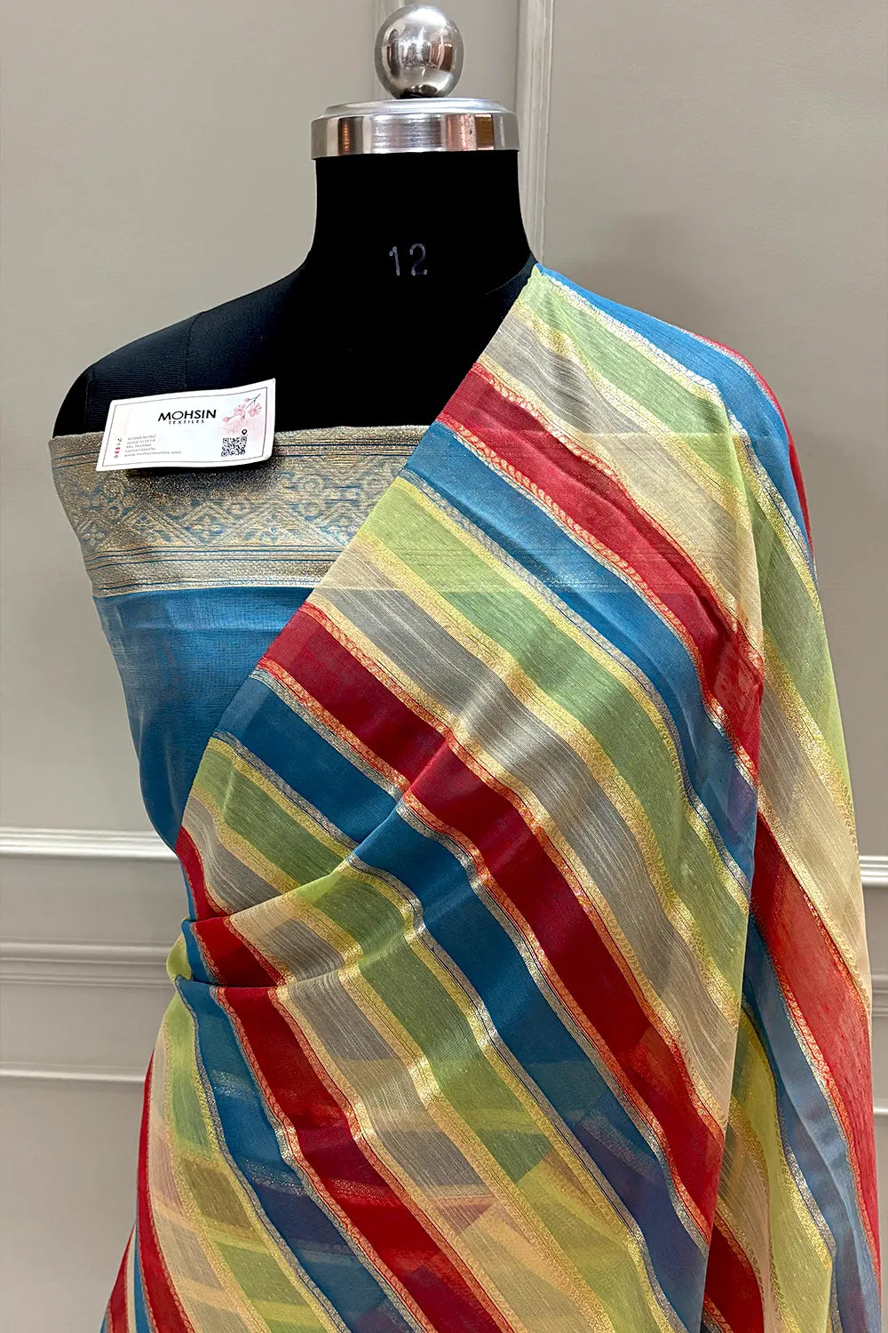 Firozi Resham Zari Cotton Silk Banarasi Saree