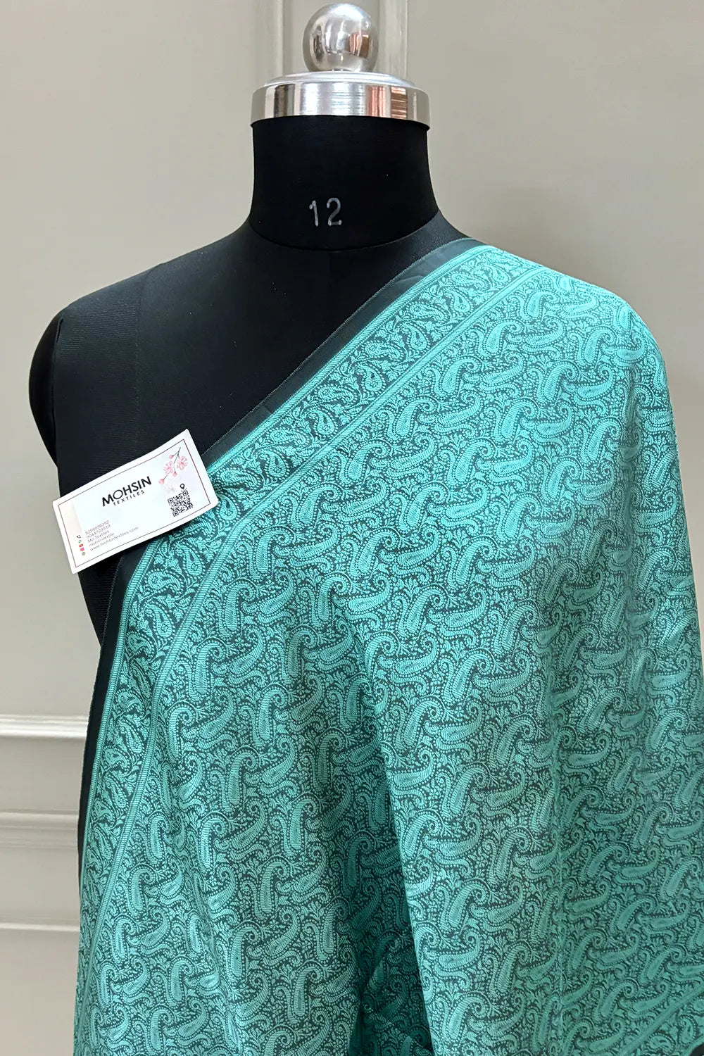 Firozi Resham Zari Silk Banarasi Stole