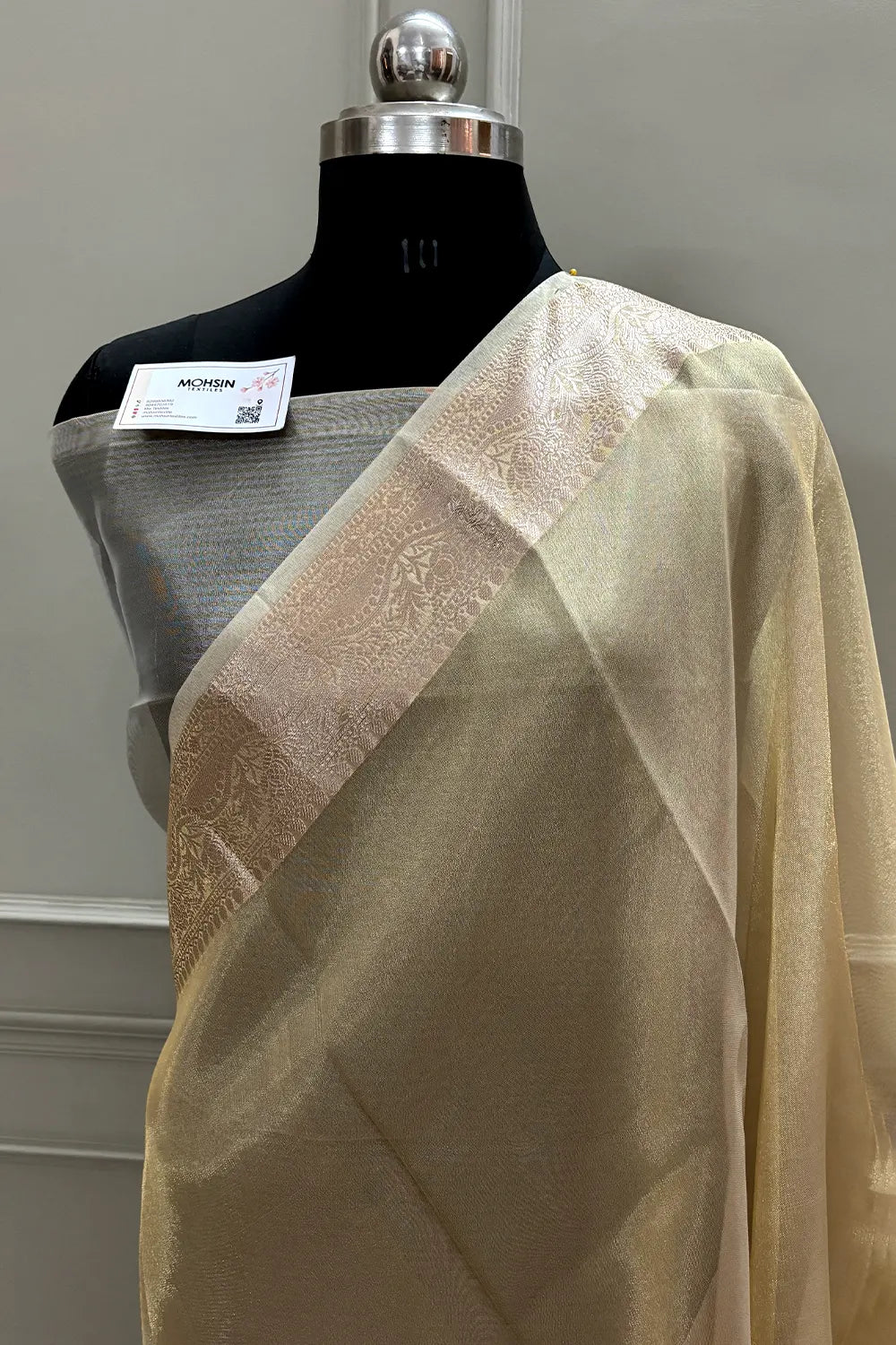 Gold Golden Zari Tissue Silk Banarasi Saree