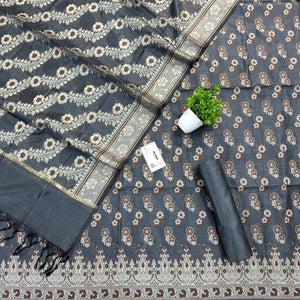 Grey Fan Flower Banarasi Silk Suit
