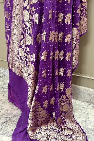 Lavender Golden Zari Pure Georgette Silk Banarasi Suit