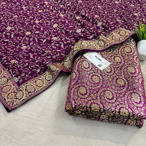 Magenta Murrah Jaal Stone Work Kimkhab Silk Banarasi Gharara