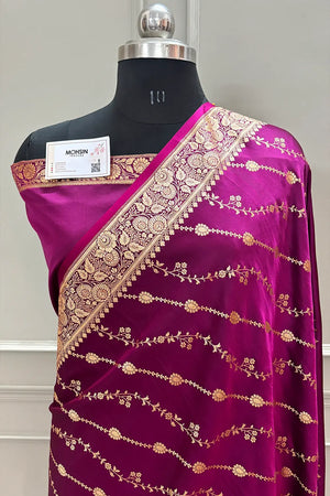 Magenta Sunehri Lehar Katan Silk Banarasi Saree
