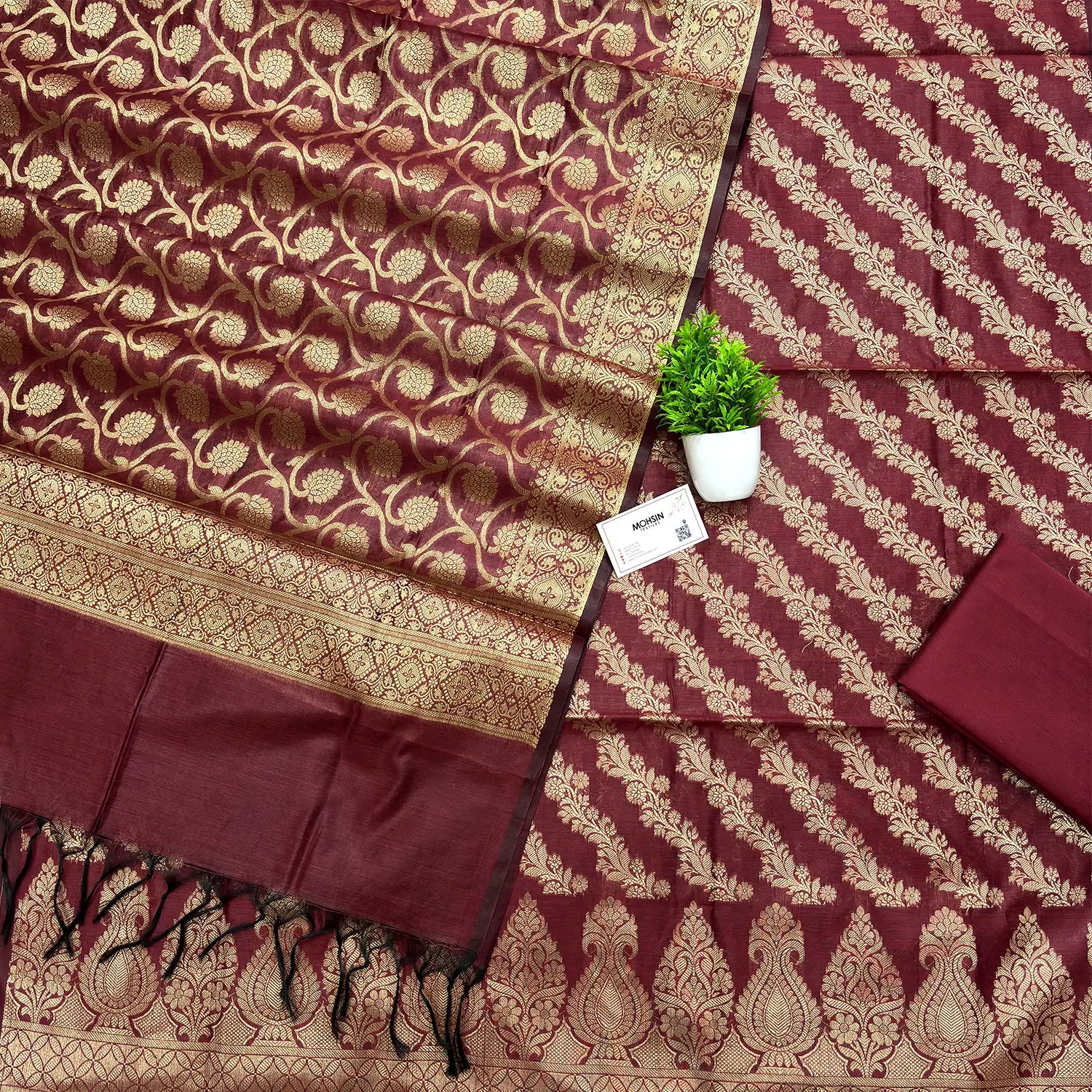 Maroon Golden Zari Banarasi Silk Suit