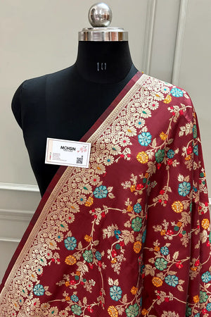 Maroon Golden Zari Katan Silk Banarasi Dupatta