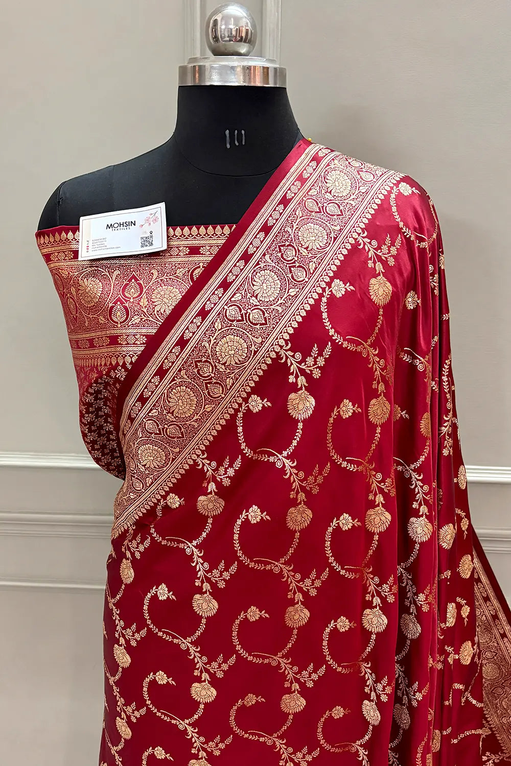 Maroon Kanchan Bel Katan Silk Banarasi Saree
