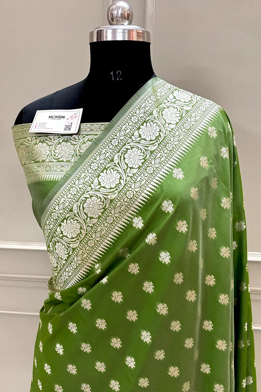 Mehendi Golden Zari Crepe Silk Banarasi Saree