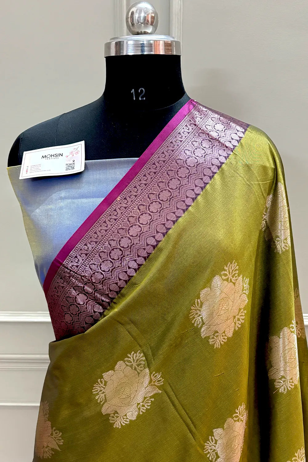 Mehendi and Blue Gulaboo Banarasi Silk Saree