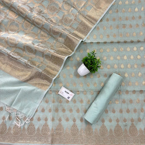 Mint Golden Zari Banarasi Silk Suit