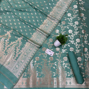Mint Green Golden Zari Katan Silk Banarasi Suit