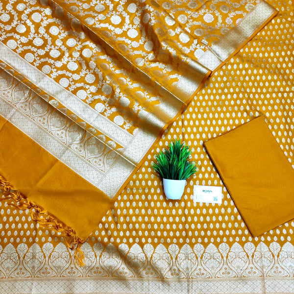 Mustard Kalli Buti Katan Silk Banarasi Suit