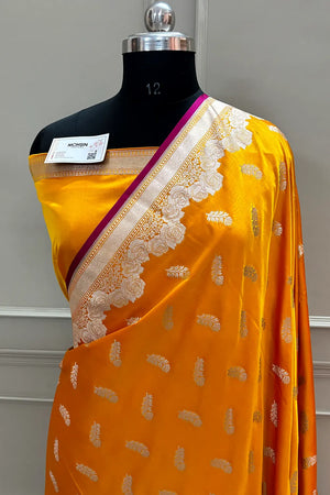 Mustard Kanak Buti Katan Silk Banarasi Saree