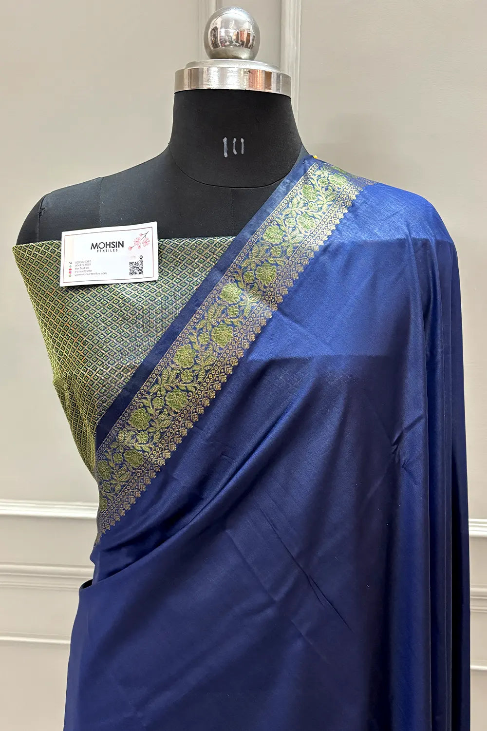 Navy Blue Plain Golden Zari Silky Banarasi Saree