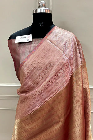 Peach Golden Zari Tissue Silk Banarasi Saree
