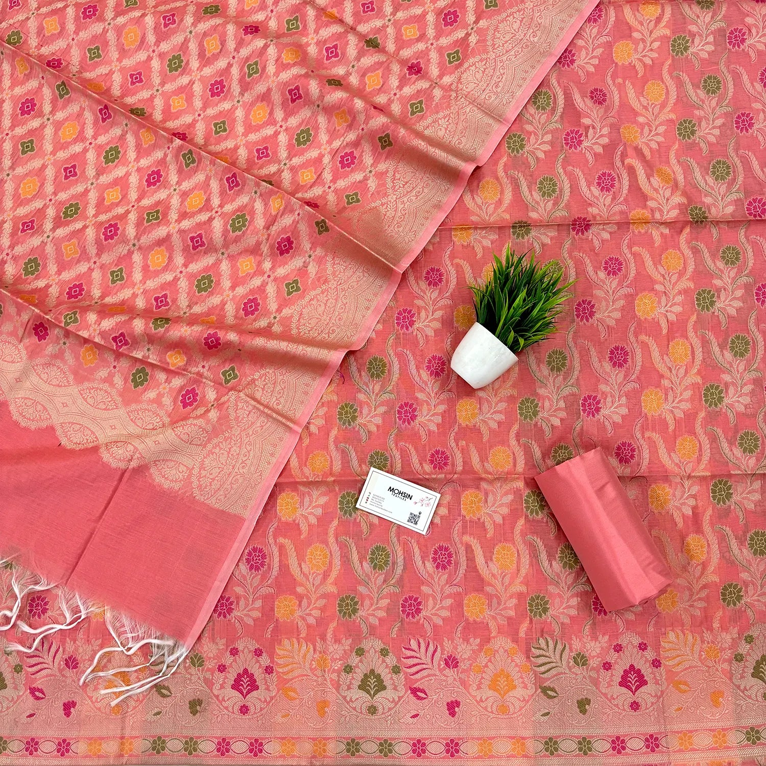 Peach Yoga Jaal Cotton Silk Banarasi Suit