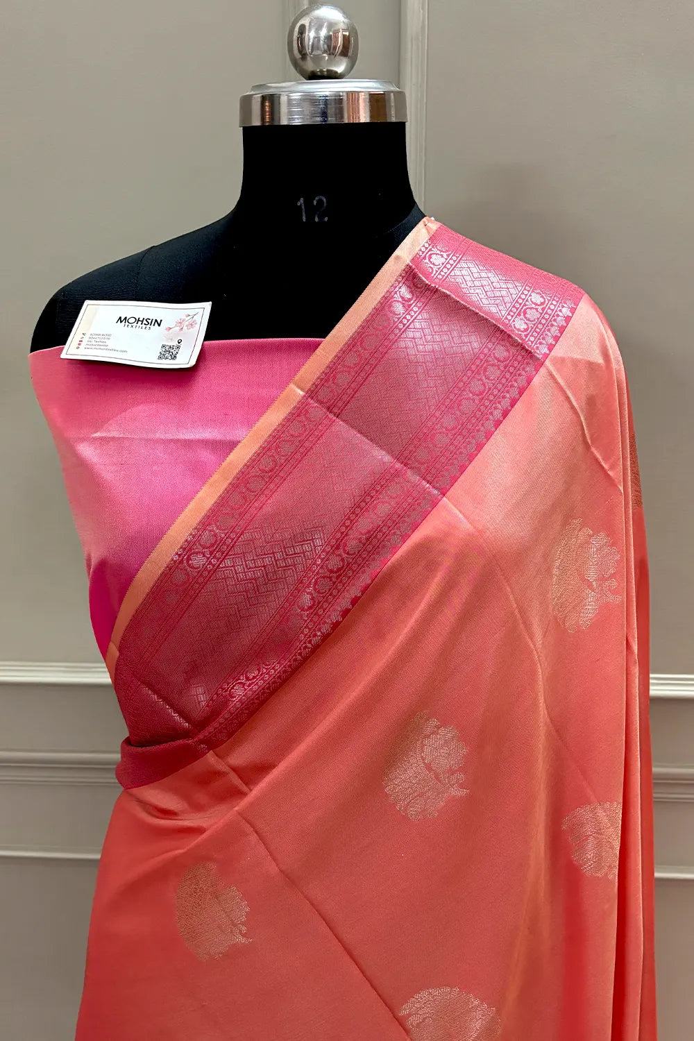 Peach and Pink Golden Zari Banarasi Silk Saree
