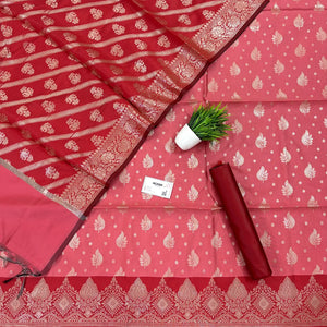 Peach and Red Pankh Buti Satin Silk Banarasi Suit