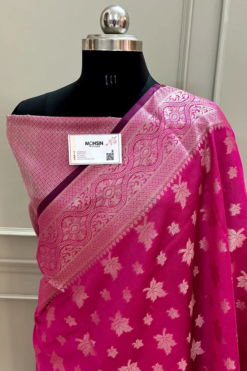 Pink Autumn Buti Chanderi Silk Banarasi Saree