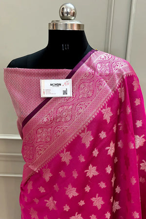 Pink Autumn Buti Chanderi Silk Banarasi Saree