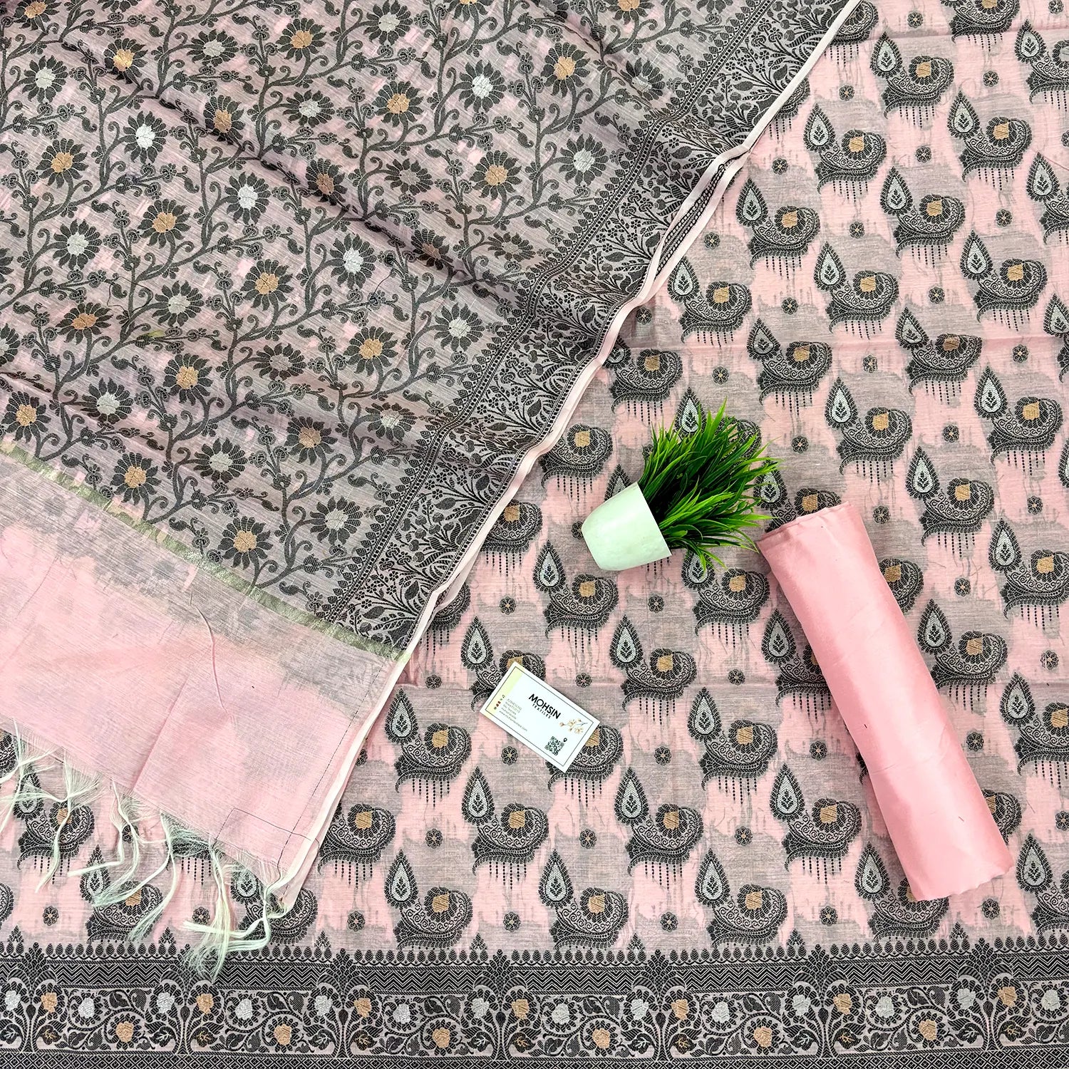 Pink Resham Zari Banarasi Silk Suit