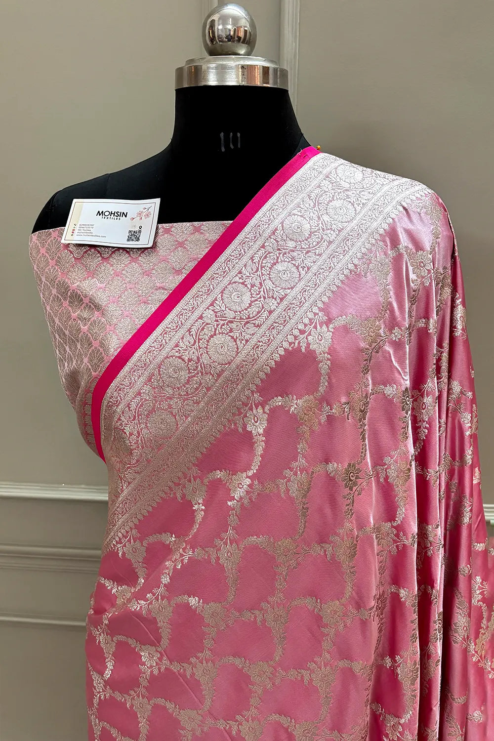 Pink Scorpion Jaal Katan Silk Banarasi Saree