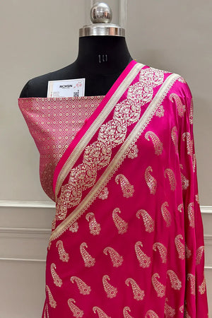 Pink Unicorn Buti Katan Silk Banarasi Saree