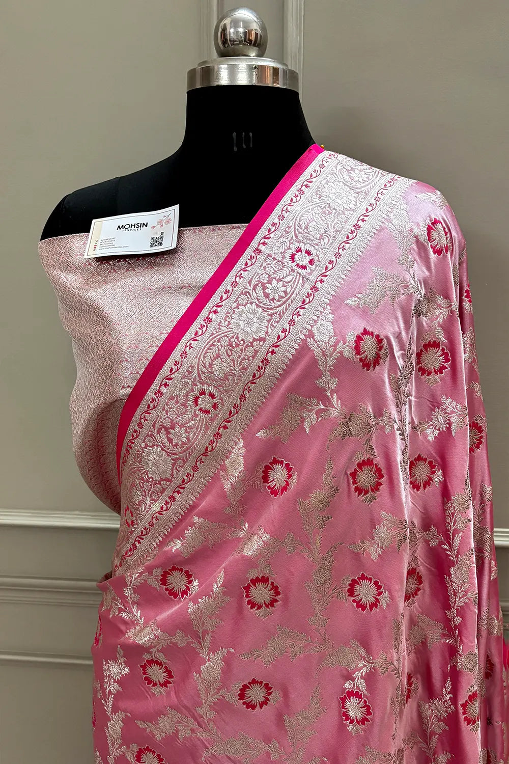 Pink Zahra Jaal Katan Silk Banarasi Saree
