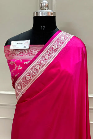 Pink Zari Border Katan Silk Banarasi Saree