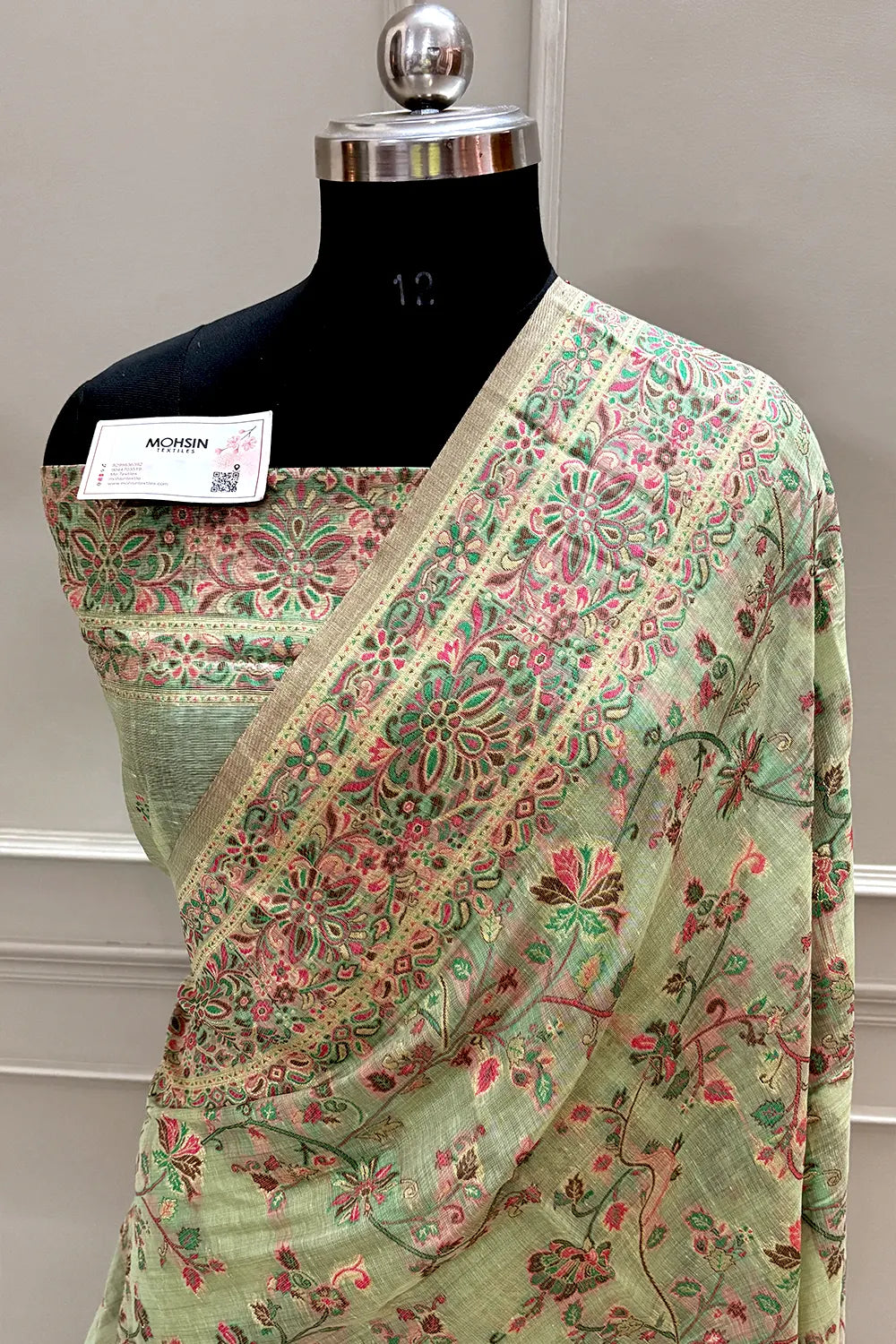 Pista Printed Linen Silk Banarasi Saree