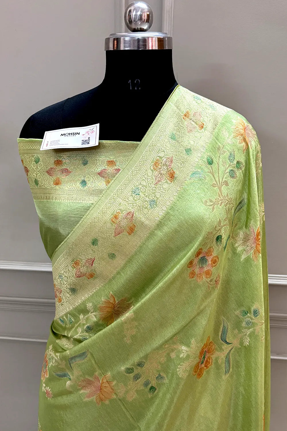 Pista Shakahari Jaal Georgette Silk Banarasi Saree