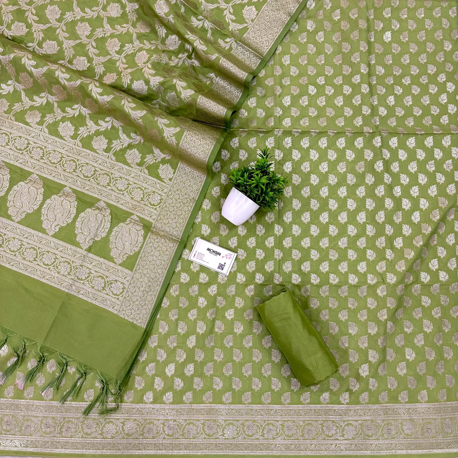 Pista Tedhi Patti Katan Silk Banarasi Suit
