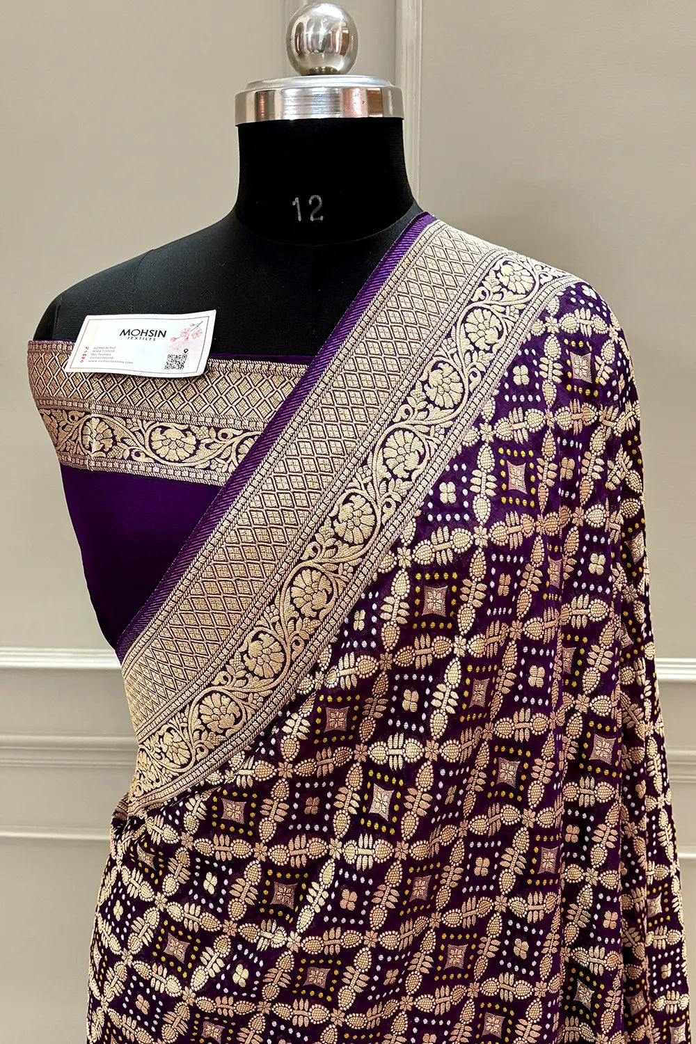 Purple Bandhej Georgette Silk Banarasi Saree