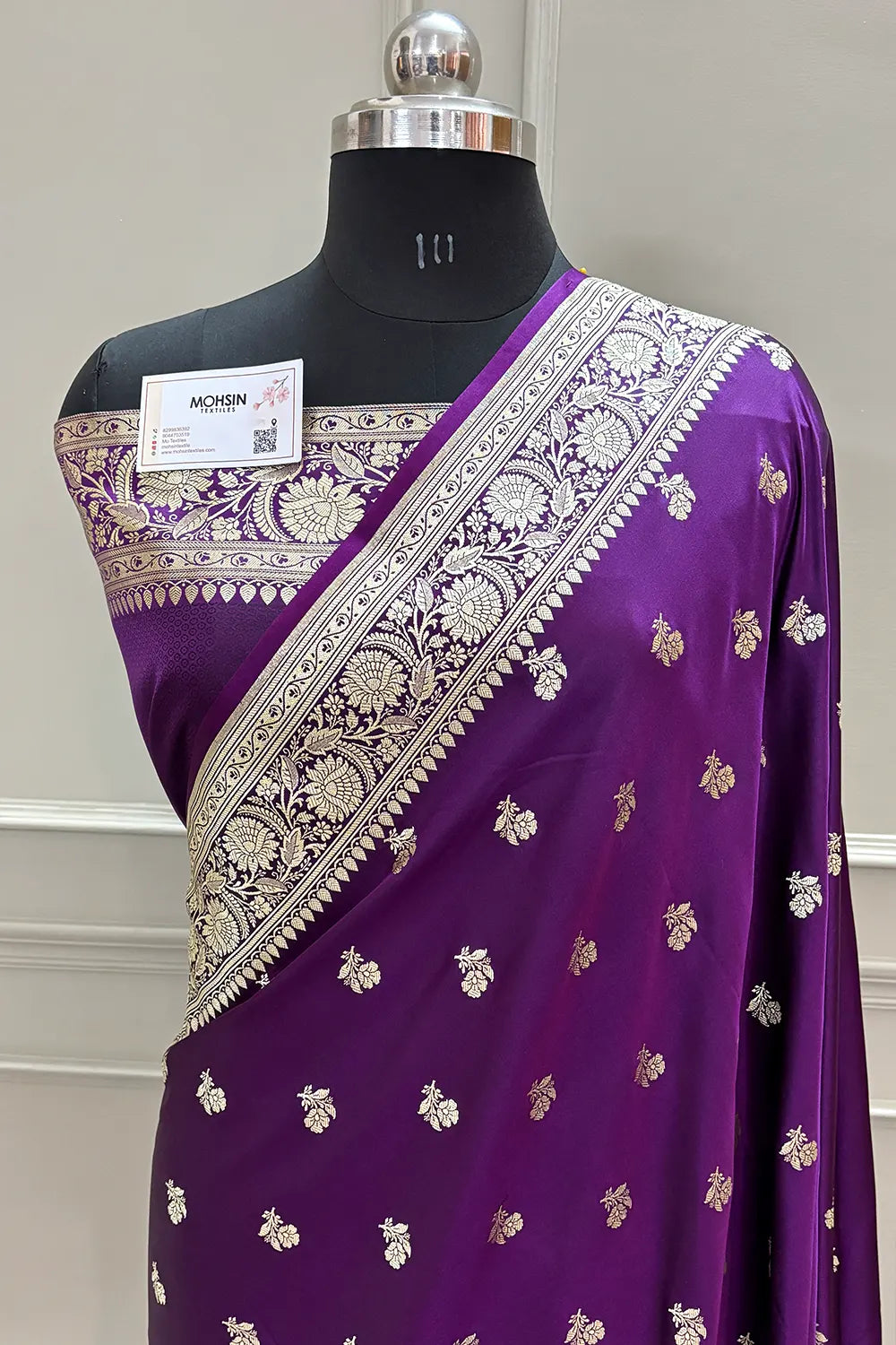 Purple Chaman Buti Katan Silk Banarasi Saree
