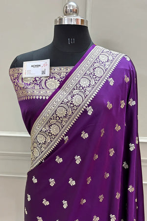 Purple Chaman Buti Katan Silk Banarasi Saree