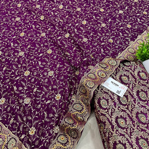 Purple Chiragha Jaal Stone Work Kimkhab Silk Banarasi Gharara