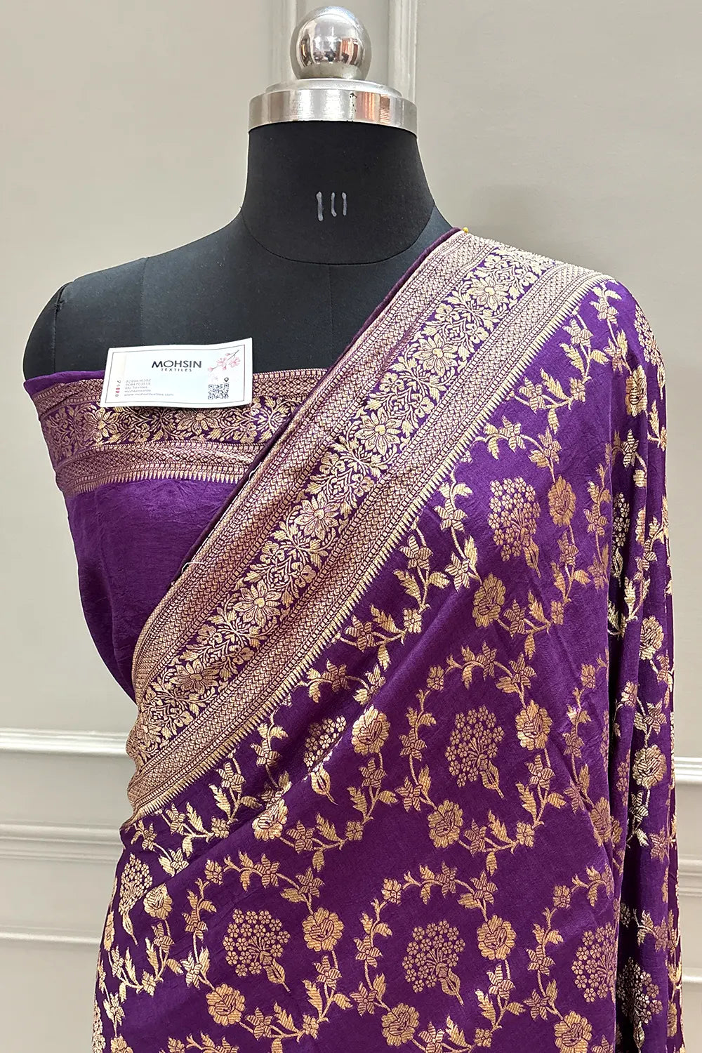 Purple Golden Zari Georgette Silk Banarasi Saree