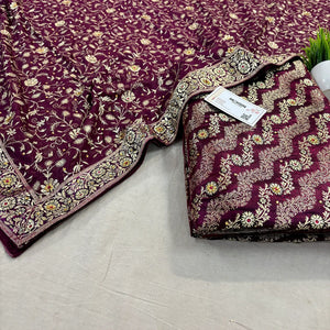 Purple Jharna Laher Stone Work Kimkhab Silk Banarasi Gharara