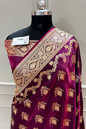 Purple Ruby Buti Katan Silk Banarasi Saree