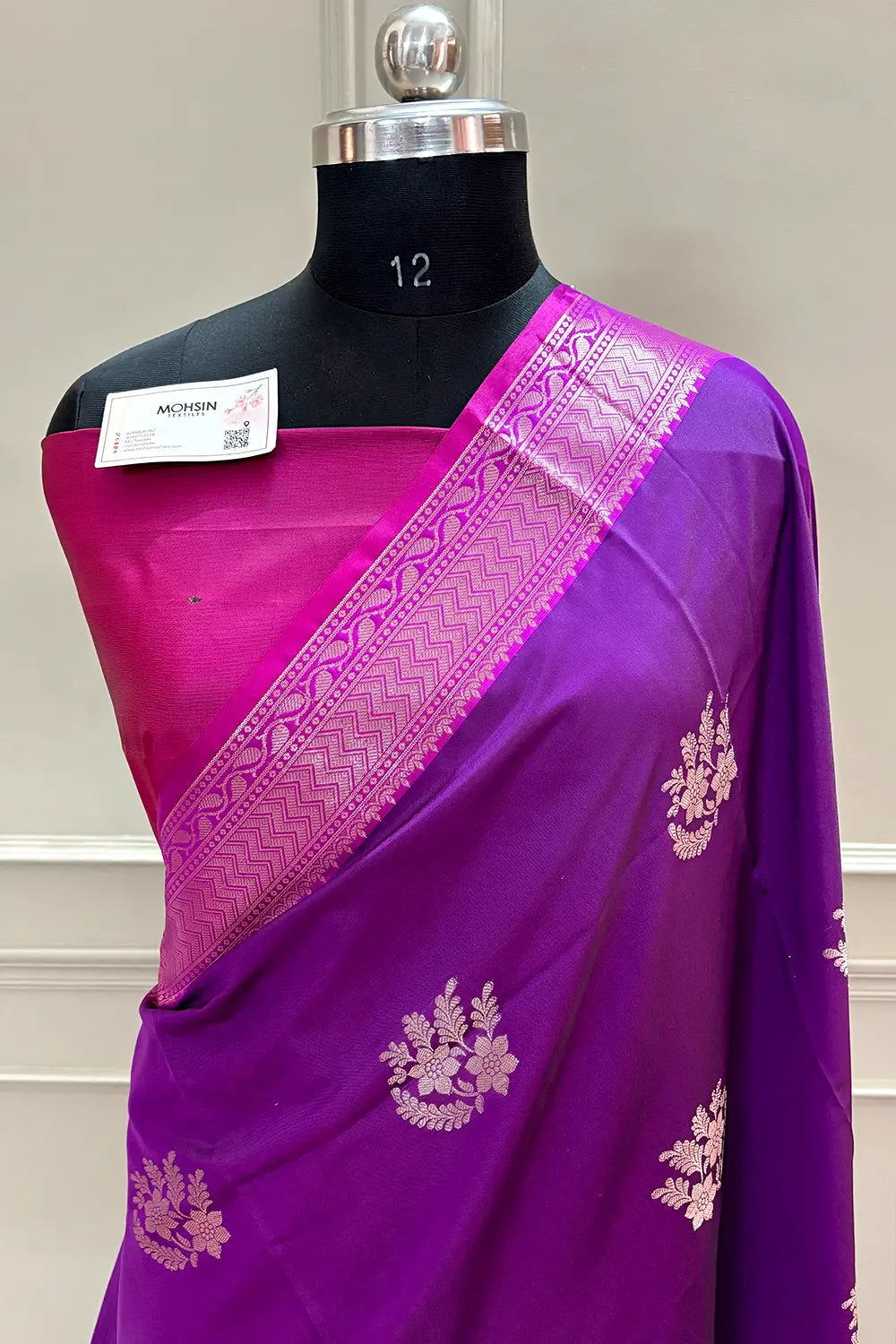 Purple and Pink Golden Zari Banarasi Silk Saree