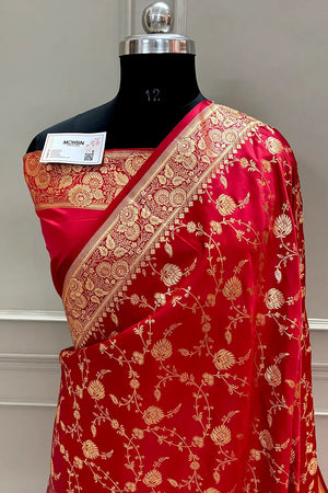 Red Jangla Katan Silk Banarasi Saree
