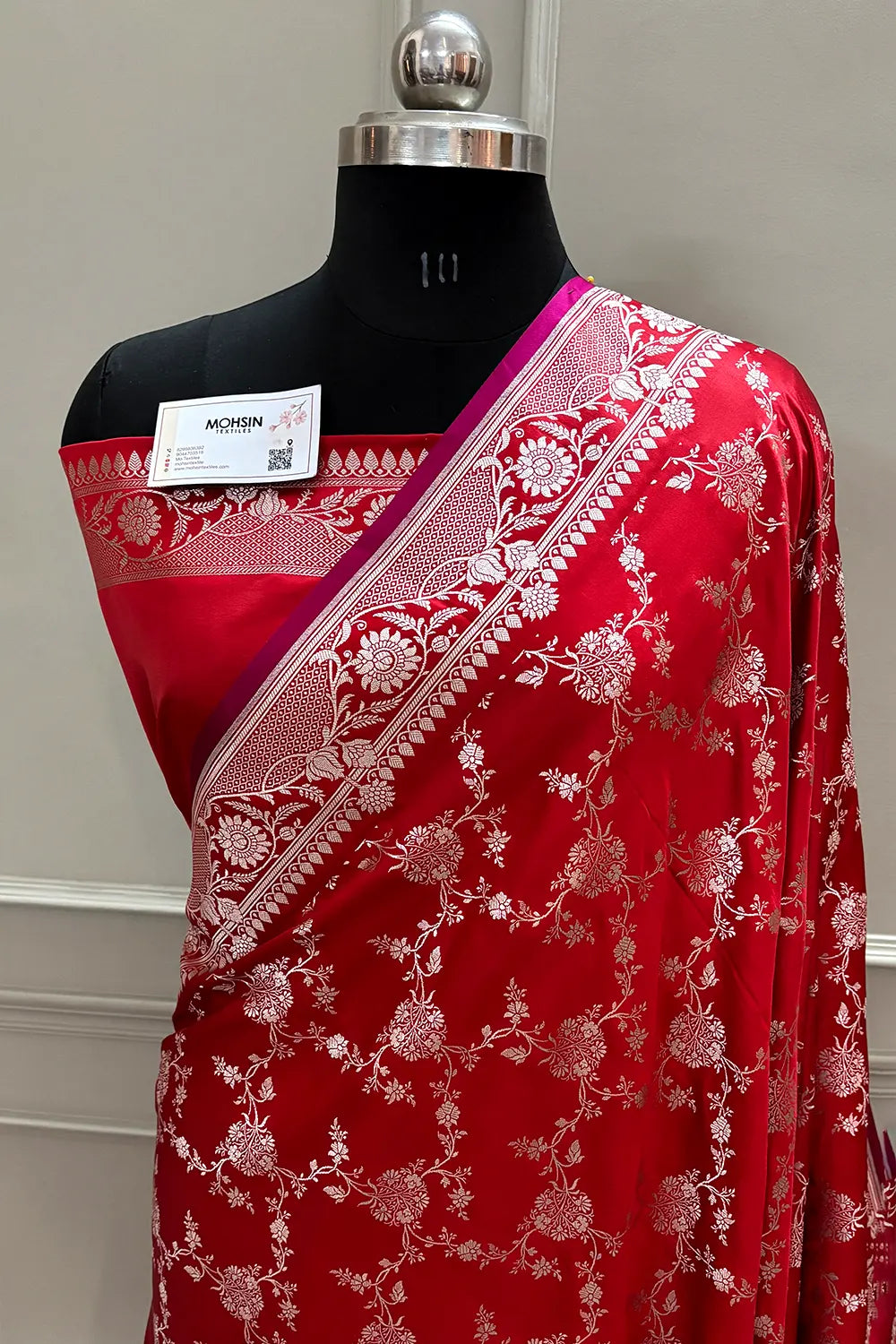 Red Jhanjaal Katan Silk Banarasi Saree