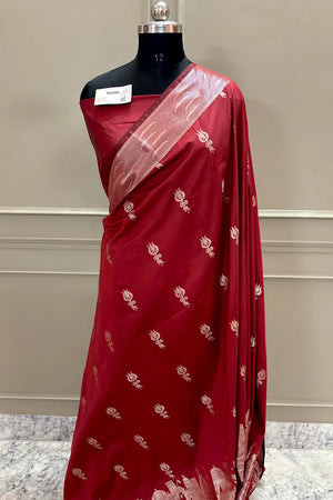 Red Kalyug Satin Silk Banarasi Saree